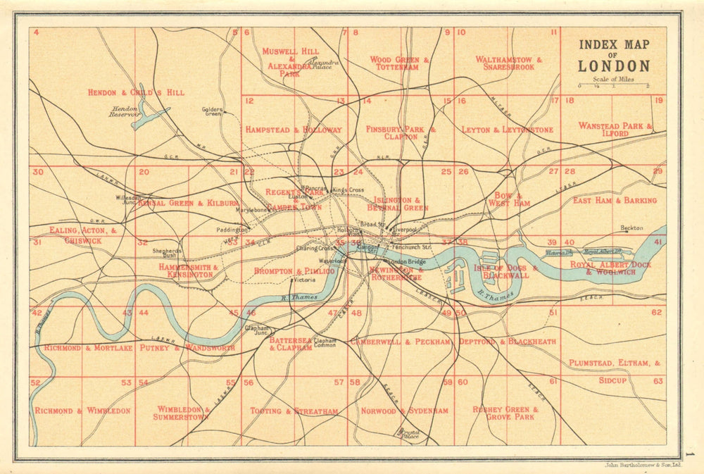 LONDON. Index map of London. Railways. BARTHOLOMEW 1921 old antique chart