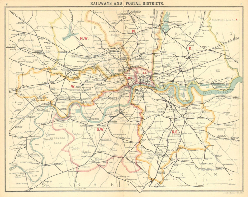 LONDON.Railways Postal Districts.Underground tube lines 1921 old antique map
