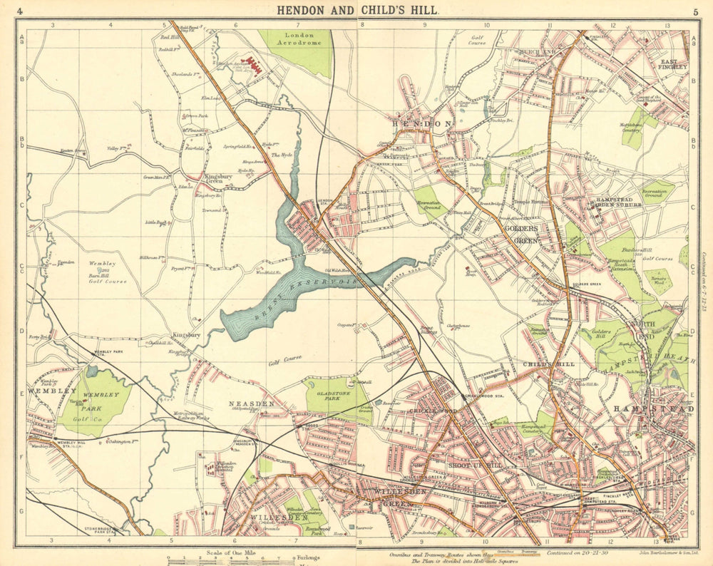 LONDON N.Hendon Childs Hill Hampstead Wembley Golders Green Willesden 1921 map