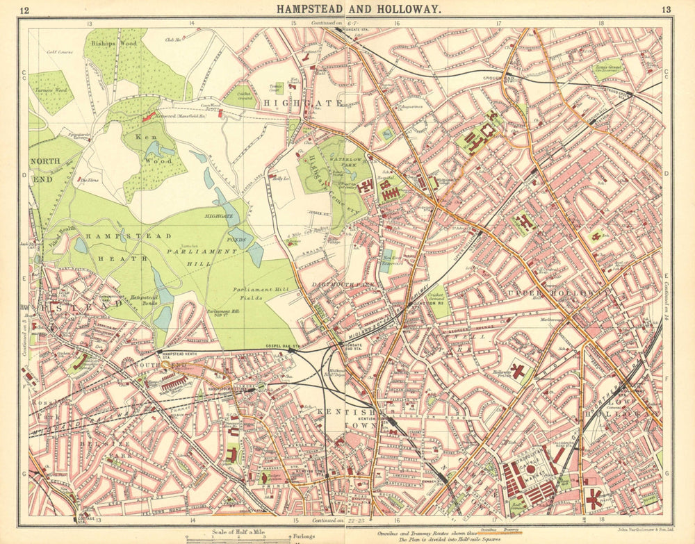 LONDON N.Hampstead Holloway Highgate Kentish Town Belsize Park Camden 1921 map
