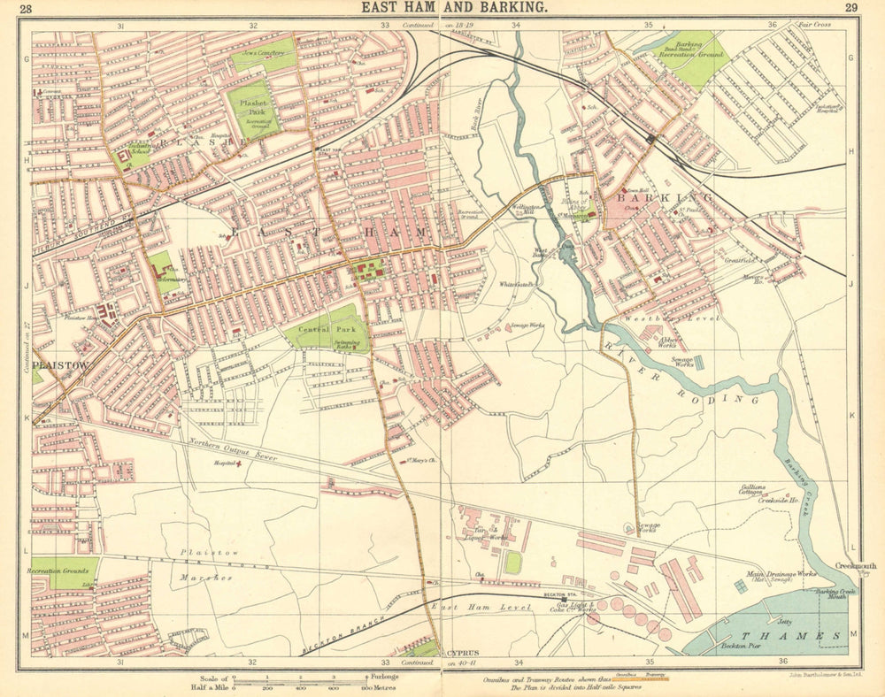 LONDON E. East Ham Barking Plaistow Beckton Cyprus Plashet Upton Park 1921 map