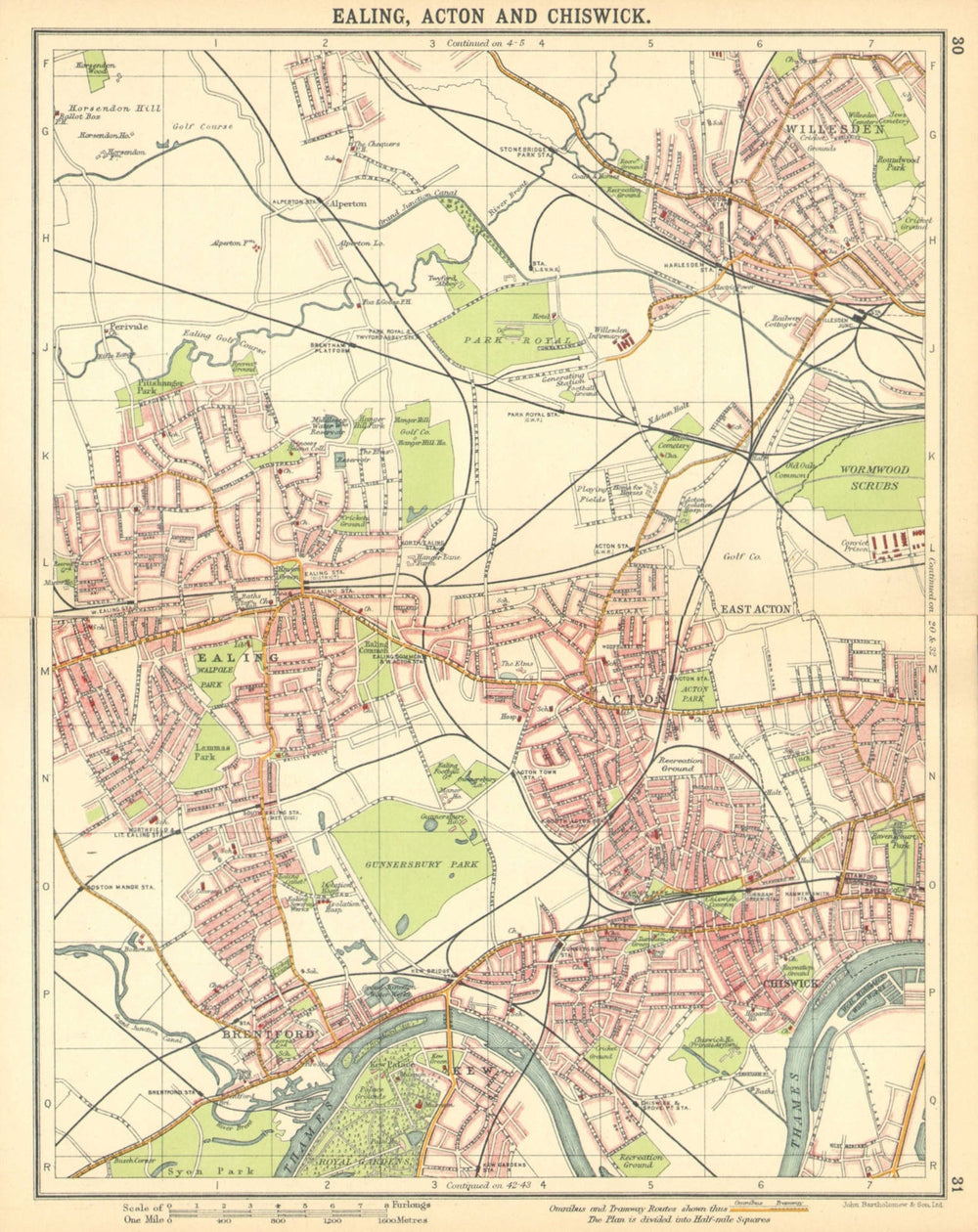 LONDON W. Ealing Acton Chiswick Kew Brentford Willesden Alperton 1921 old map