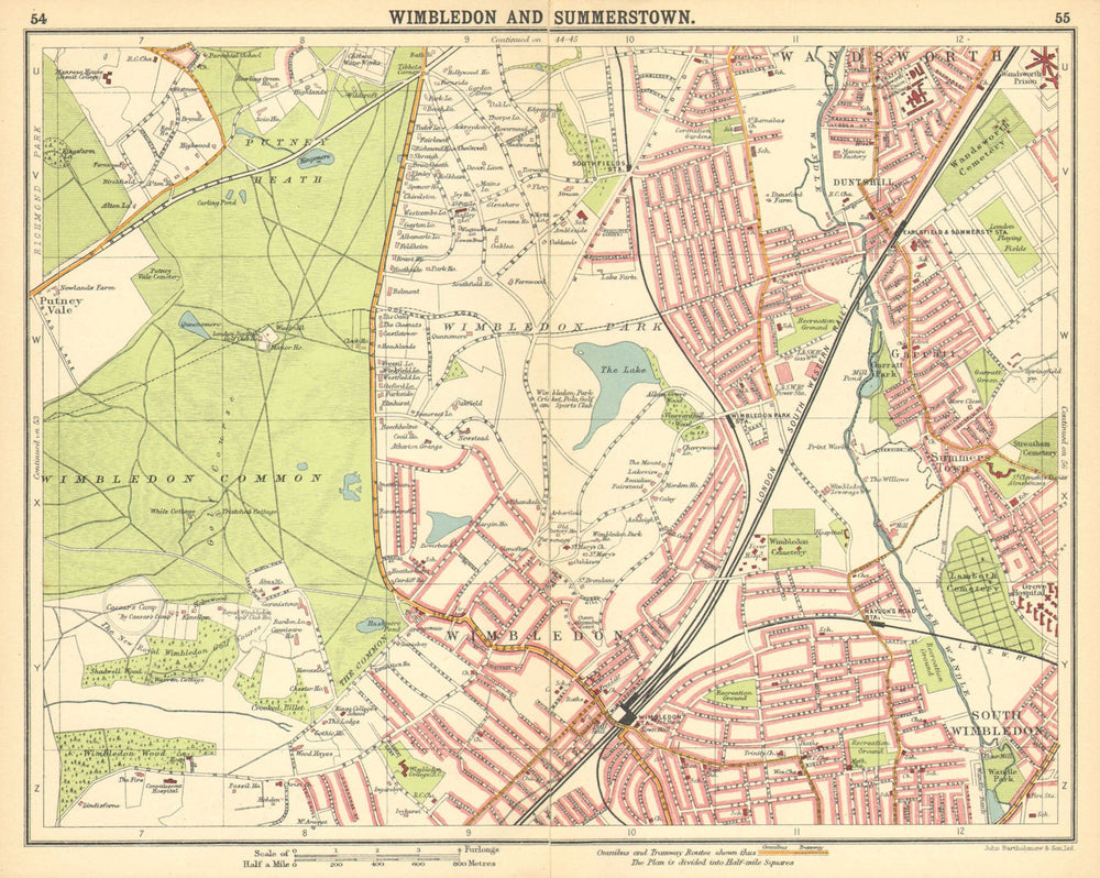 LONDON SW. Wimbledon Summerstown Southfields Wandsworth Merton 1921 old map