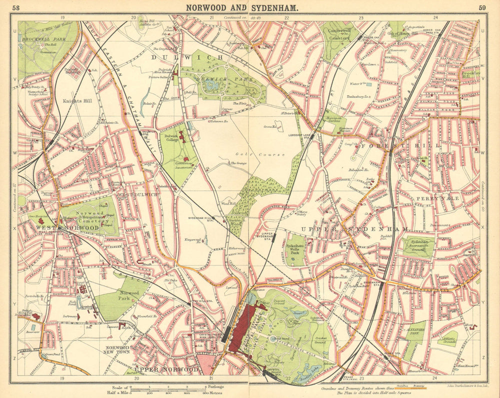 LONDON S. Norwood Sydenham Dulwich Forest Hill Penge Perryvale 1921 old map