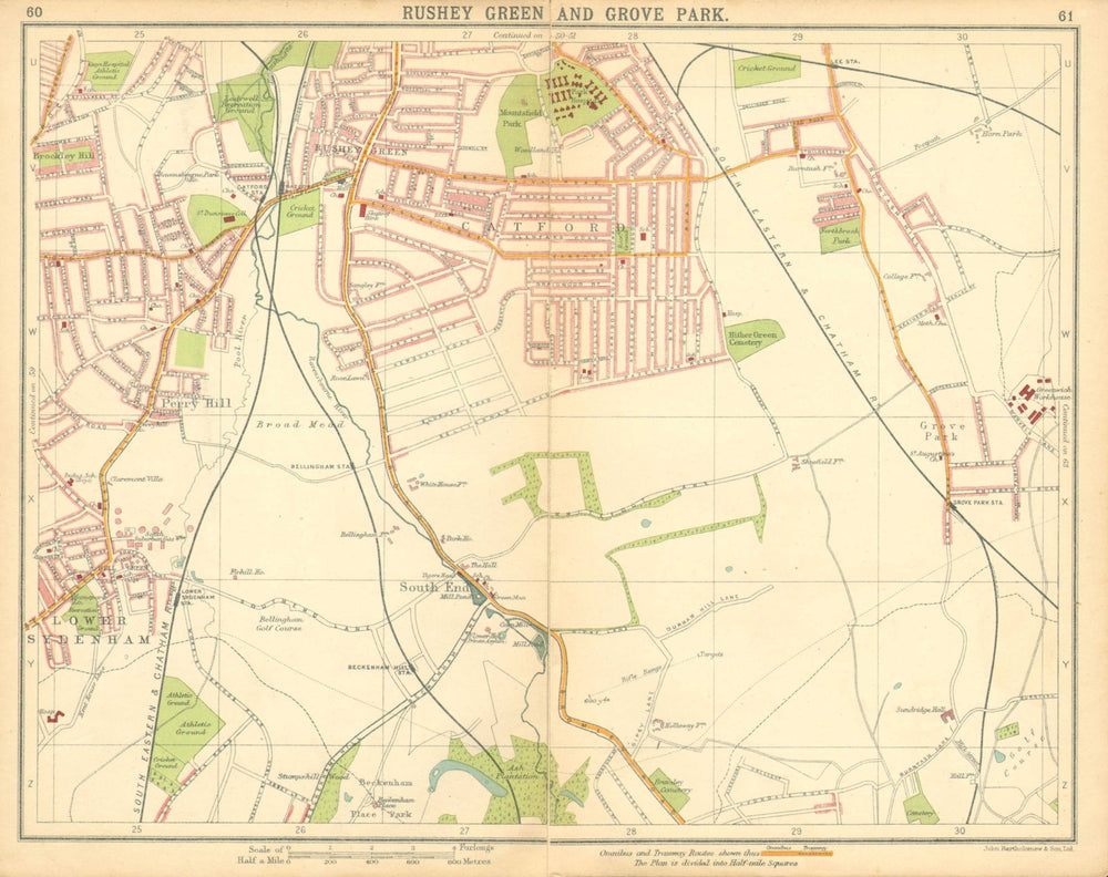 LONDON SE. Rushey Green Grove Park Catford Lower Sydenham Beckenham 1921 map