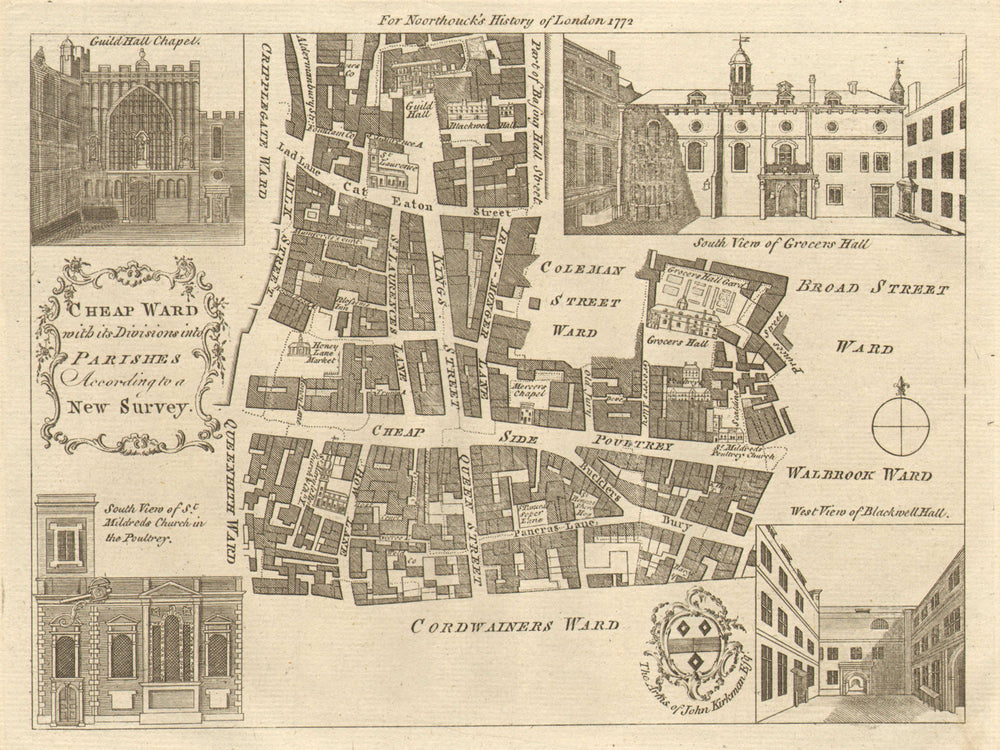 CHEAP WARD. City of London. Cheapside Poultry. BOWEN / NOORTHOUCK 1772 old map