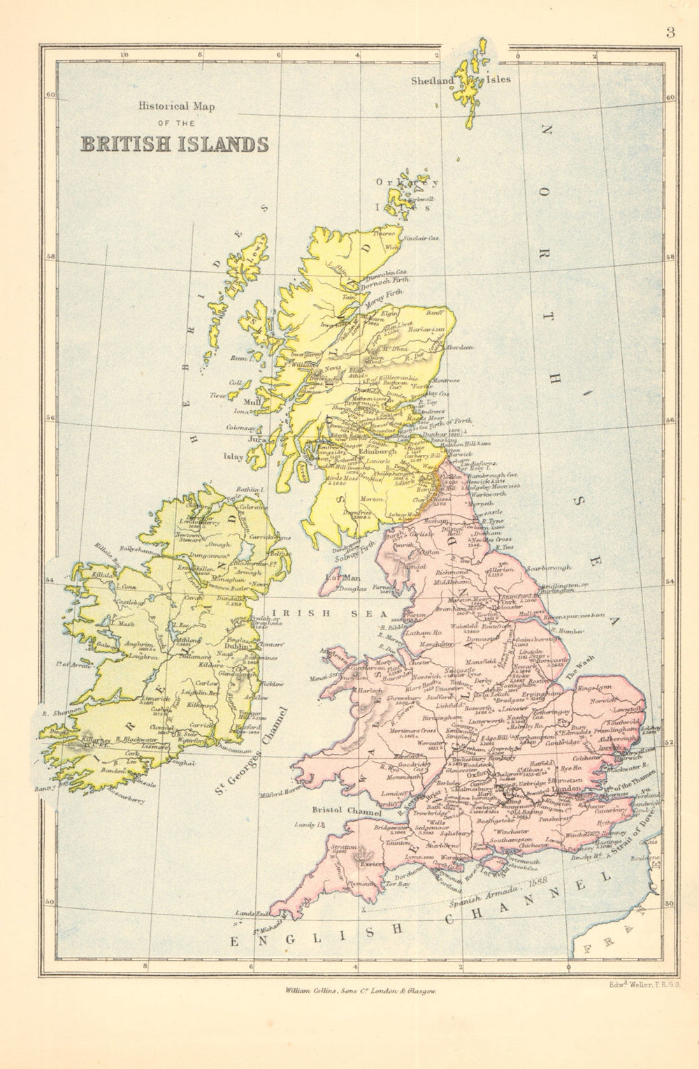 BRITISH ISLES HISTORICAL. Shows locations/date of key battles 1876 old map