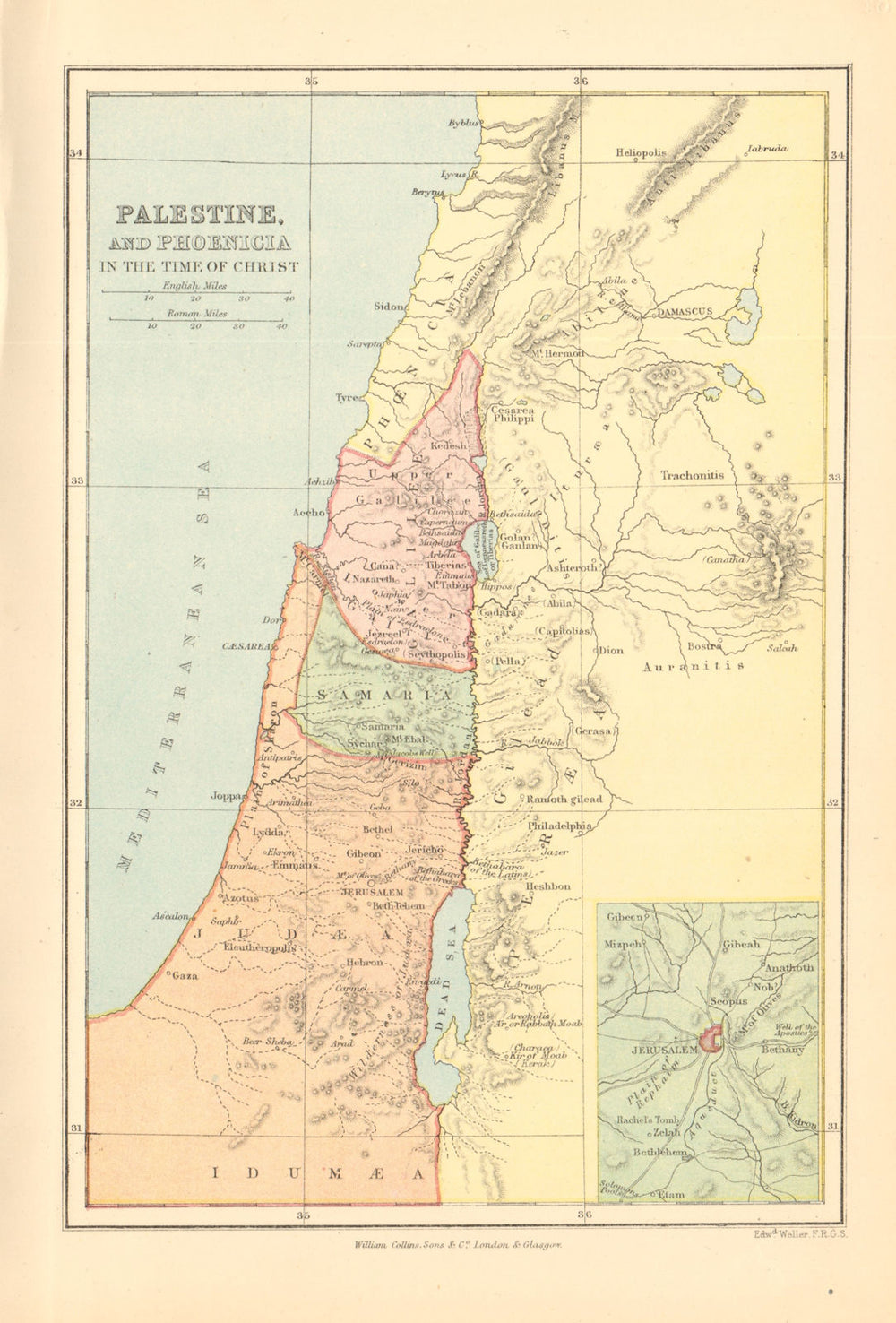 Palestine & Phoenicia in the time of Christ'. Judea Gallilee Samaria 1876 map