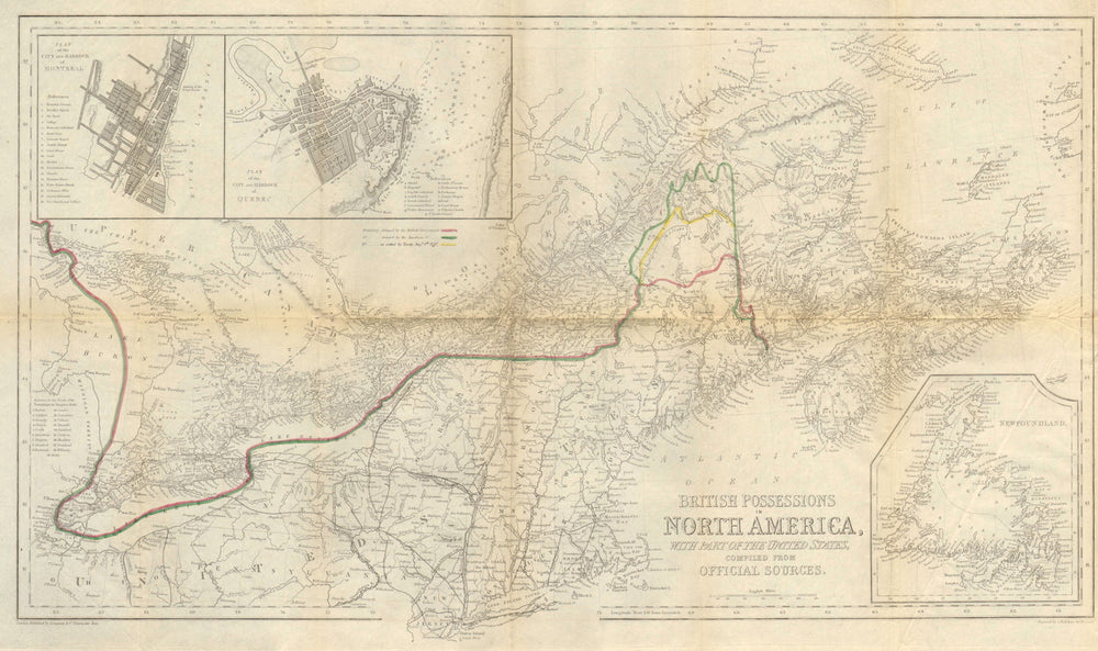 CANADA. Webster-Ashburton treaty. Maine/NB. Montreal & Quebec plans c1843 map