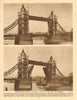 Tower Bridge opens to admit a ship to the Pool of London 1926 old print
