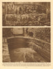 City wall medieval bastion, Cripplegate. Roman bath, Strand Lane 1926 print