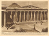 Colonnaded front of the British Museum. Vintage cars 1926 old vintage print
