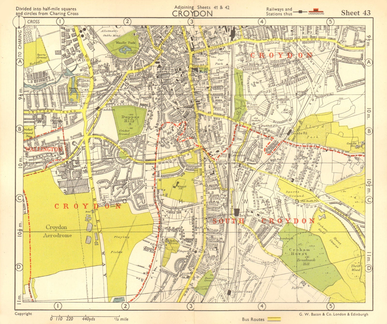 S LONDON Croydon Aerodrome Selsdon Waddon Sanderstead BACON 1955 Old S LONDON Croydon Aerodrome Selsdon Waddon Sanderstead BACON 1955 Old