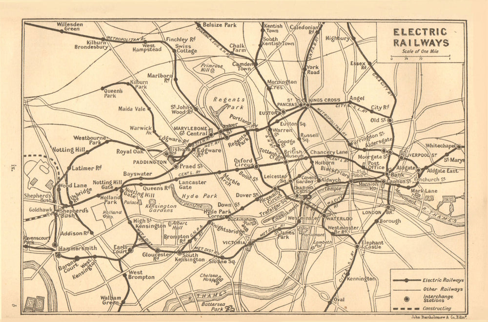 LONDON UNDERGROUND. Electric railways. Tube 1917 old antique map plan chart