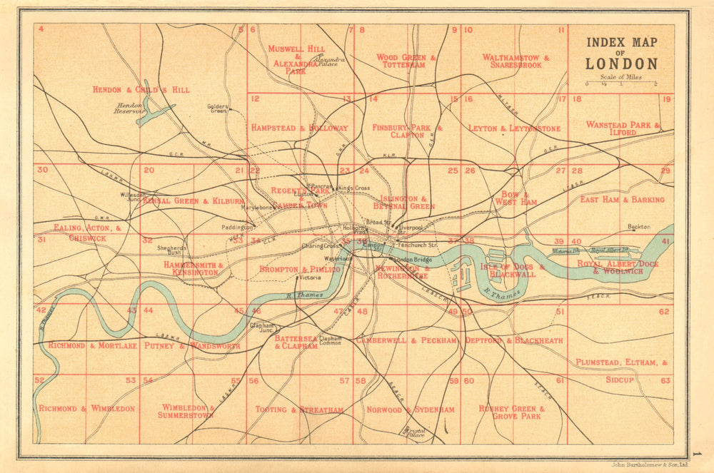 LONDON. Index map of London. Railways. BARTHOLOMEW 1917 old antique chart