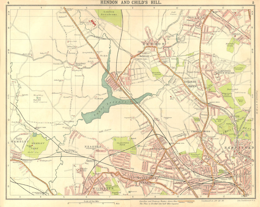 LONDON N.Hendon Childs Hill Hampstead Wembley Golders Green Willesden 1917 map