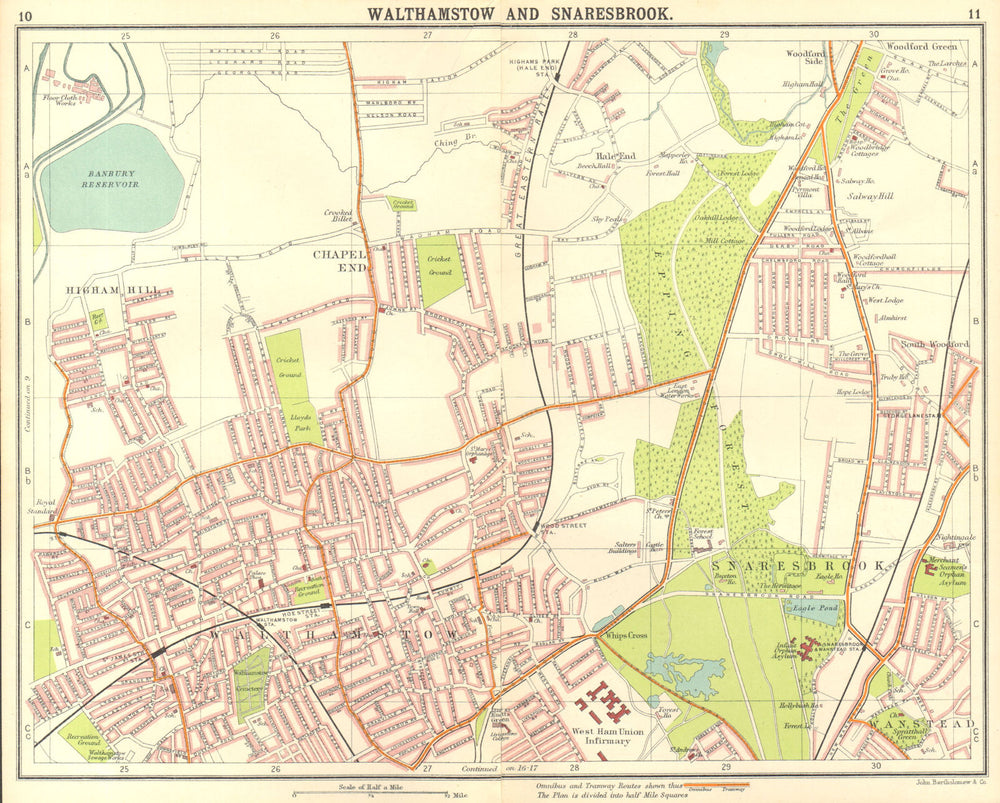 LONDON NE.Walthamstow Snaresbrook Wanstead Higham Hill Woodford Green 1917 map