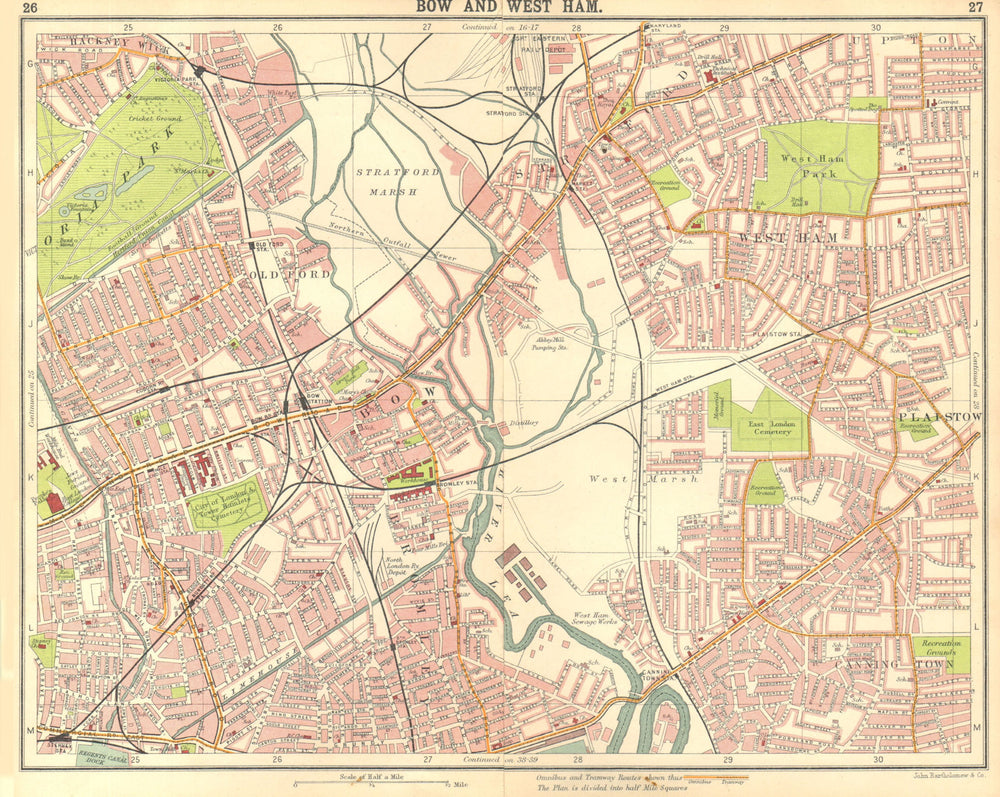 LONDON E. Bow West Ham Bromley Stratford Plaistow Poplar Canning Town 1917 map