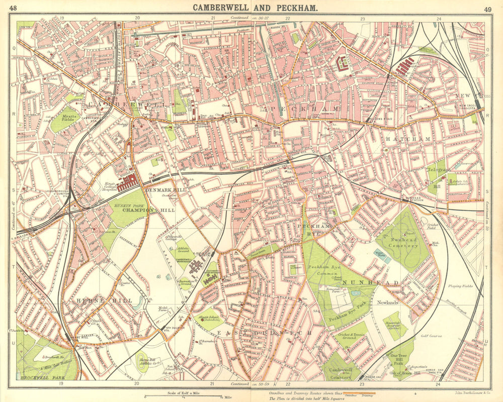 LONDON S.Camberwell Peckham Denmark/Herne Hill Dulwich New Cross Gate 1917 map