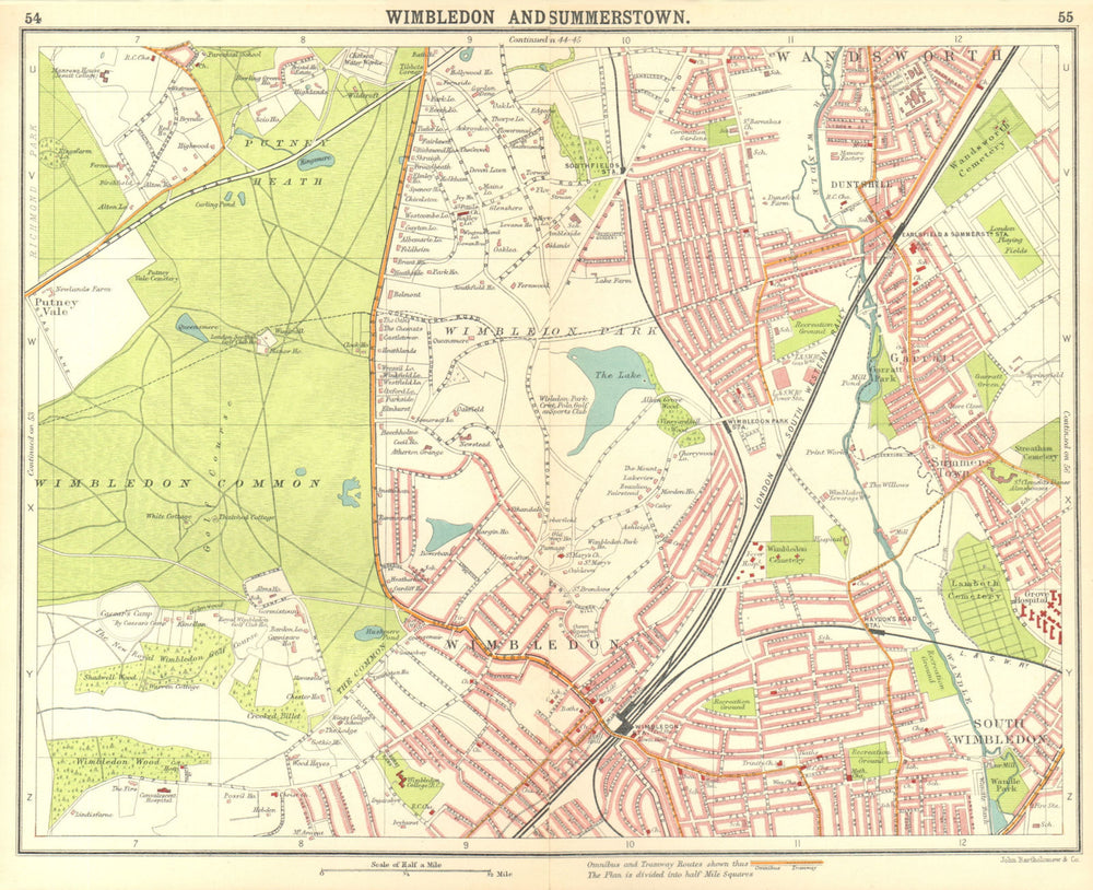 LONDON SW. Wimbledon Summerstown Southfields Wandsworth Merton 1917 old map