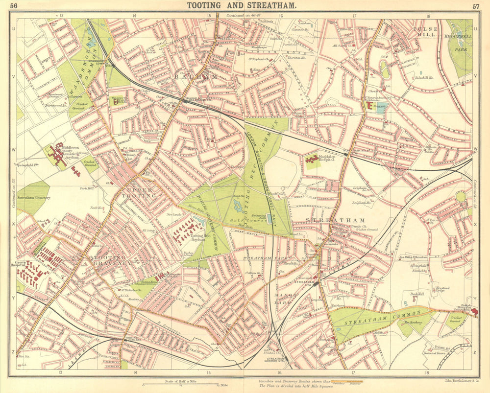 LONDON S. Upper Tooting  Graveney Streatham Balham Tulse Hill 1917 old map