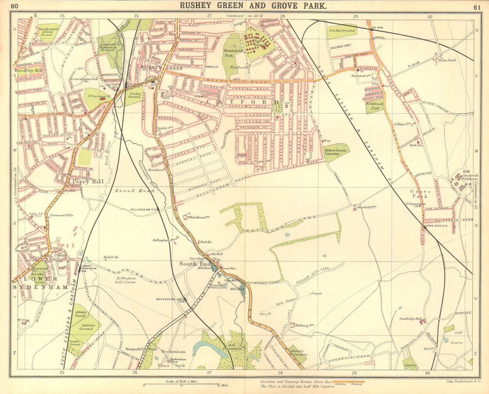 LONDON SE. Rushey Green Grove Park Catford Lower Sydenham Beckenham 1917 map