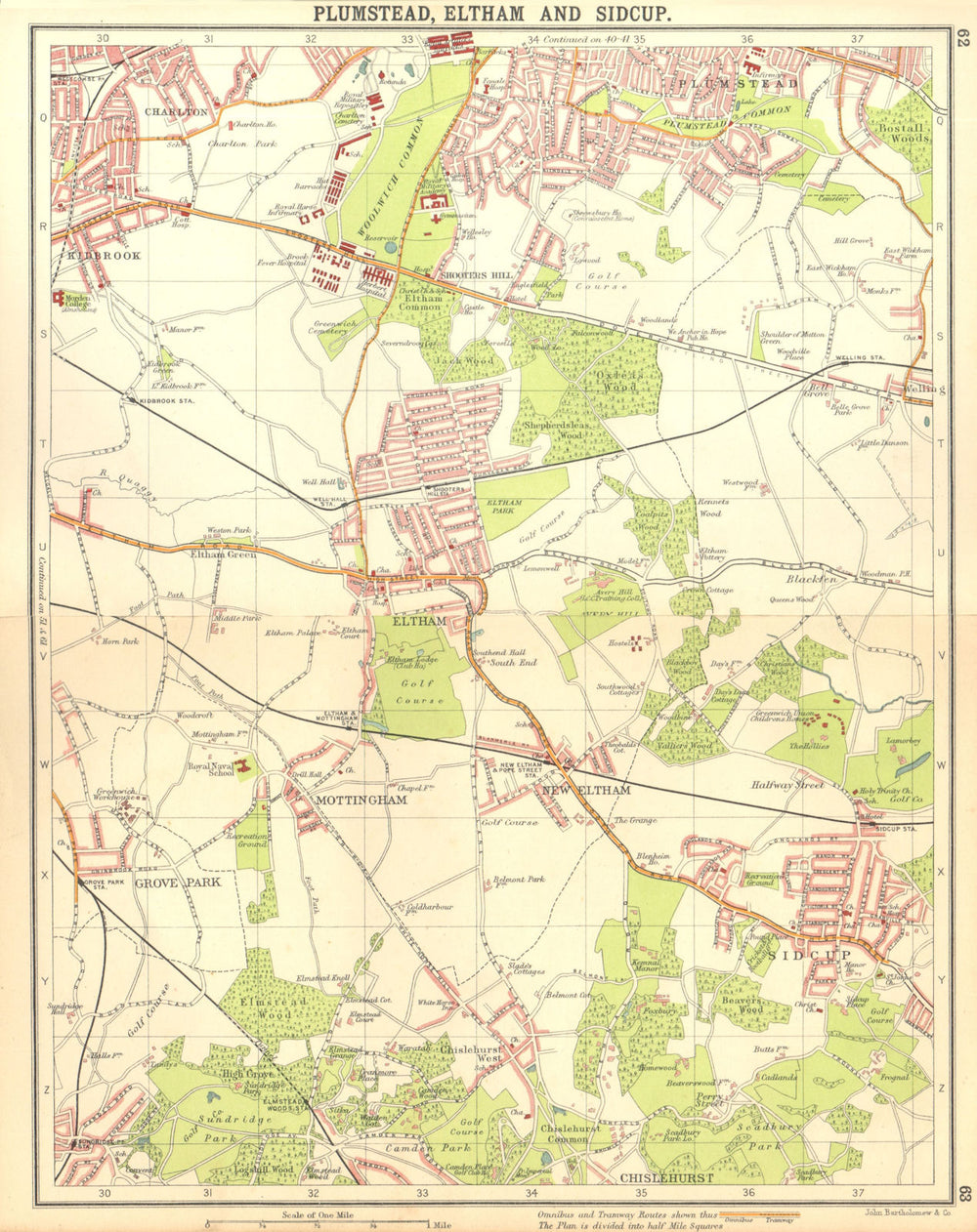 LONDON SE. Plumstead Eltham Sidcup Mottingham Kidbrook Chislehurst 1917 map