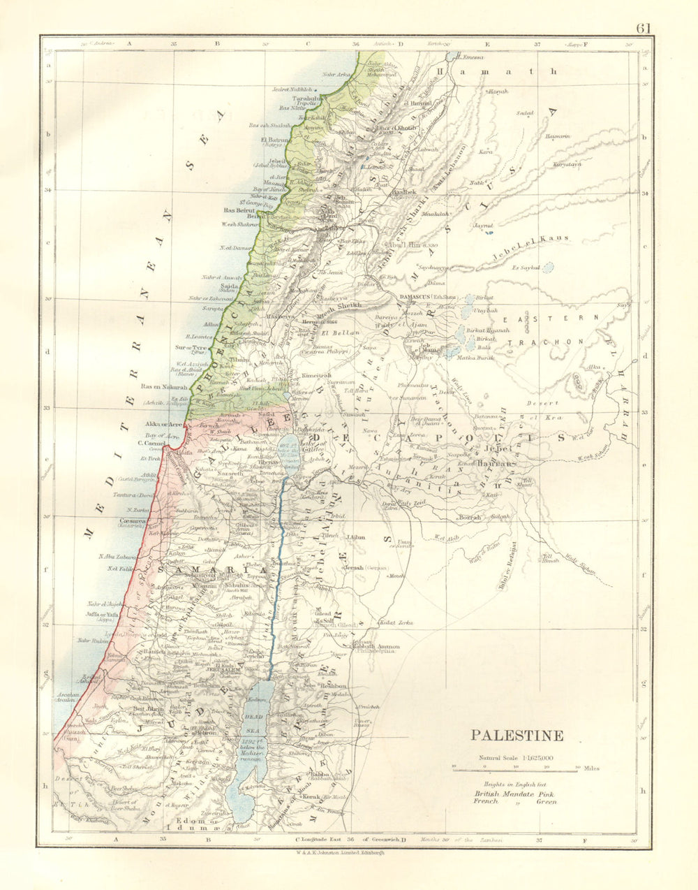 PALESTINE. Beirut. Galilee Samaria Judea Perea Phoenicia. JOHNSTON 1920 map