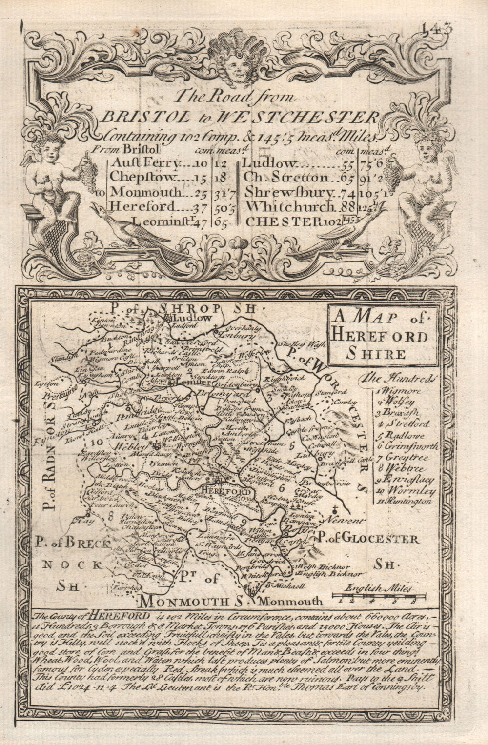 'A Map of Hereford-Shire'. County map by J. OWEN & E. BOWEN. Herefordshire 1753