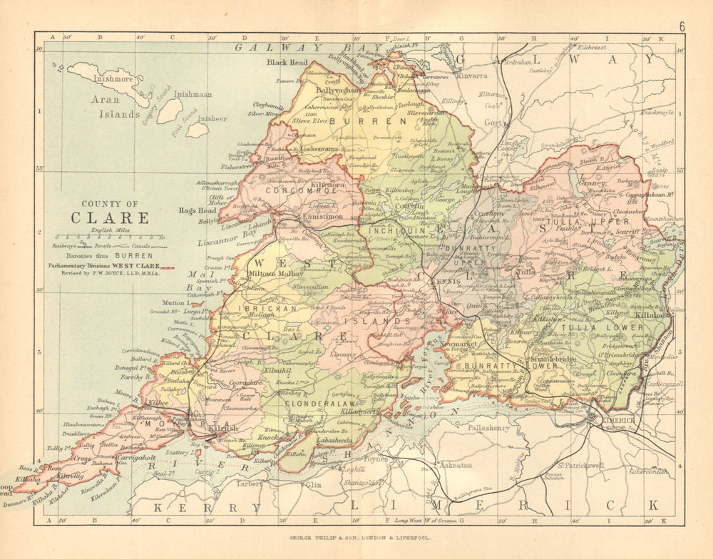 COUNTY CLARE. Antique county map. Munster. Ireland. BARTHOLOMEW c1902 old