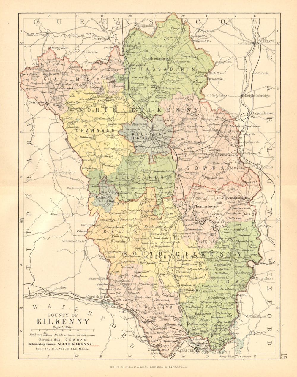 COUNTY KILKENNY. Antique county map. Leinster. Ireland. BARTHOLOMEW c1902