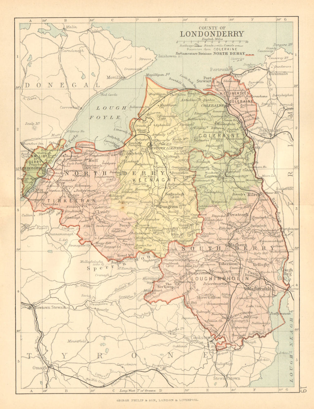 CO. LONDONDERRY. Antique county map. Ulster. Northern Ireland. BARTHOLOMEW c1902