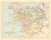 NORTH WALES. Antique map. Counties Railways roads canals. PHILIP 1884 old