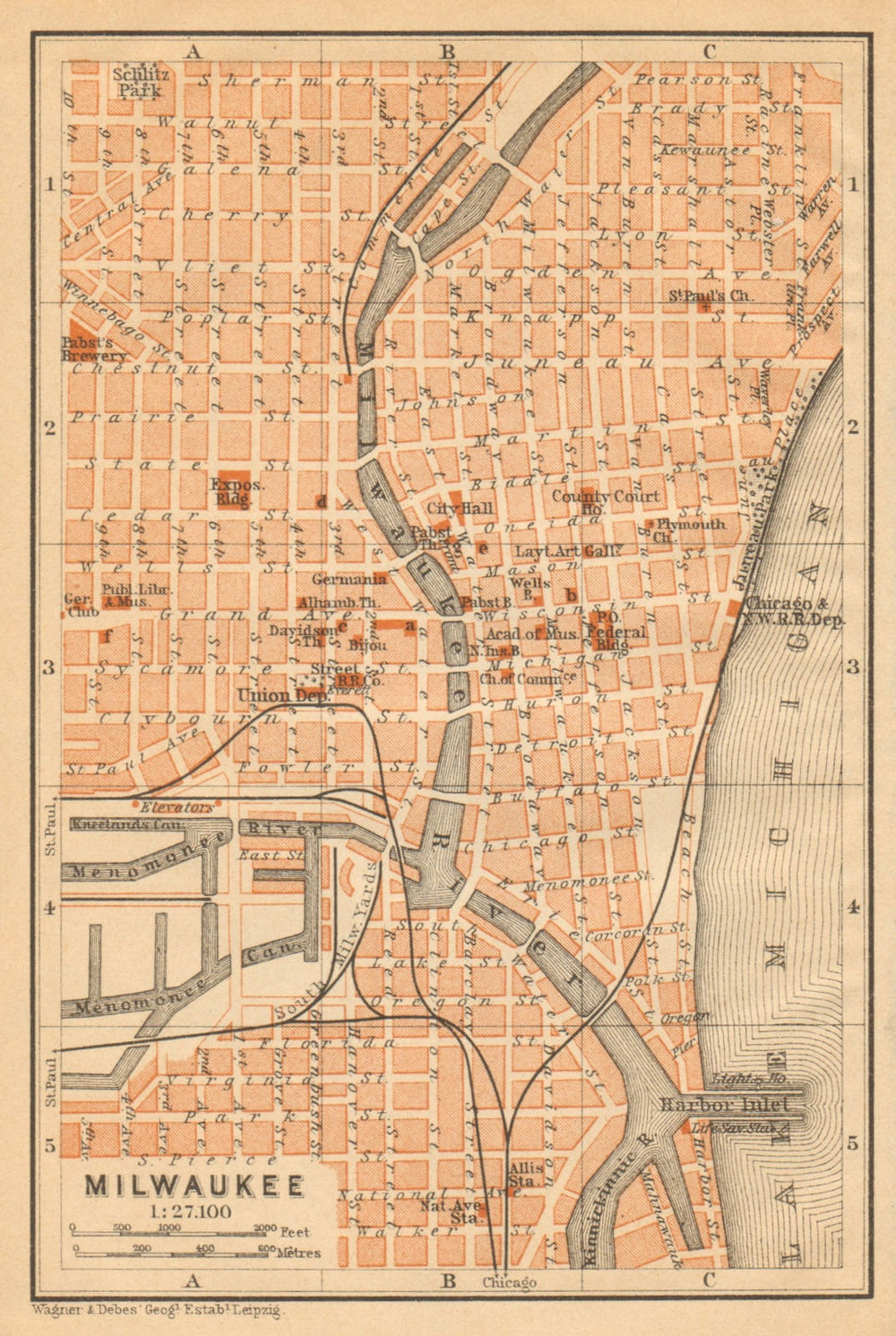 MILWAUKEE antique town city plan. Wisconsin. BAEDEKER 1904 old map