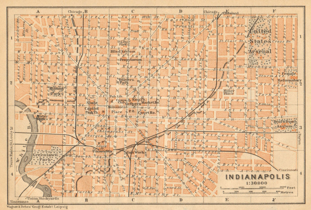 INDIANAPOLIS antique town city plan. Indiana. BAEDEKER 1904 old map