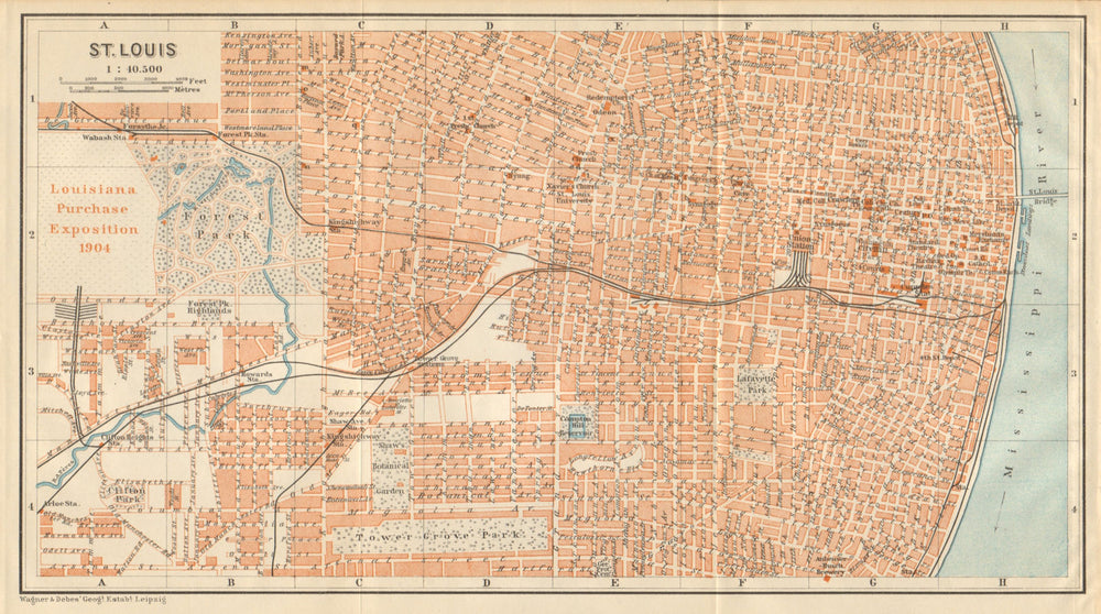 ST. LOUIS antique town city plan. Missouri. BAEDEKER 1904 old map