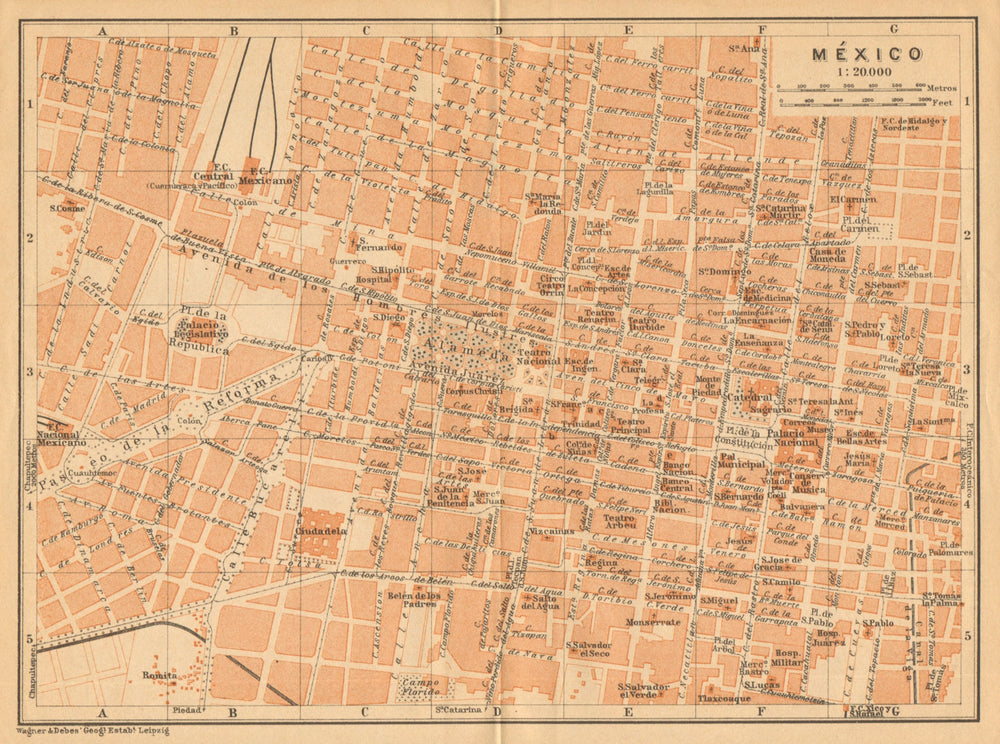 MEXICO CITY. MÉXICO antique town ciudad plan mapa. BAEDEKER 1904 old