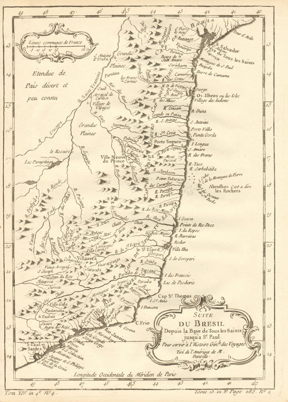 'Suite du Bresil…' Sao Paolo Rio de Janeiro Bahia ES Brazil. BELLIN 1758 map