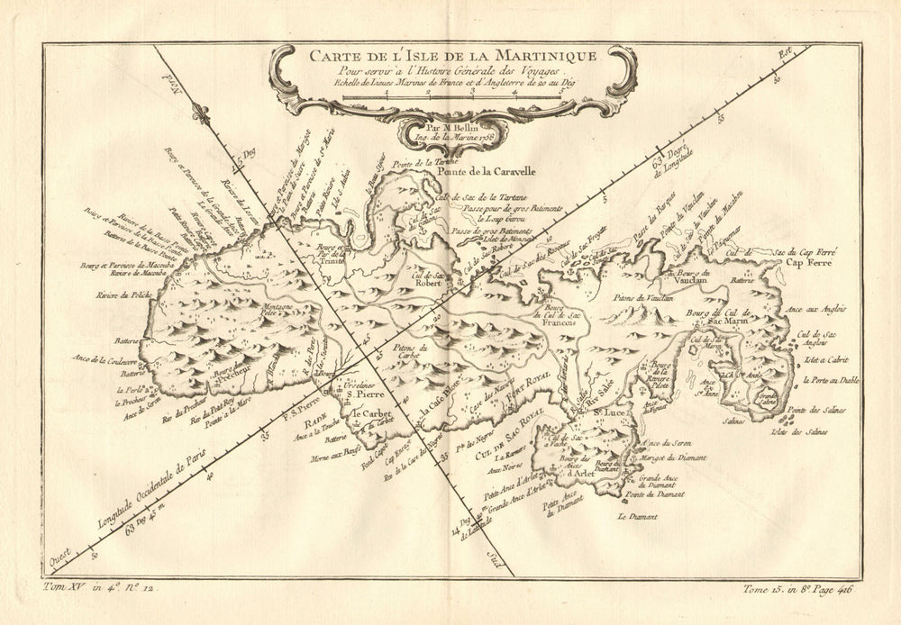 'Carte de l'Isle de la Martinique'. Antilles/Caribbean. BELLIN 1758 old map