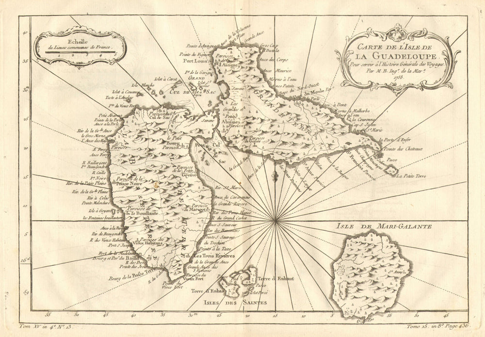 'Isle de la Guadeloupe'. Marie-Galante & Îles des Saintes. BELLIN 1758 old map