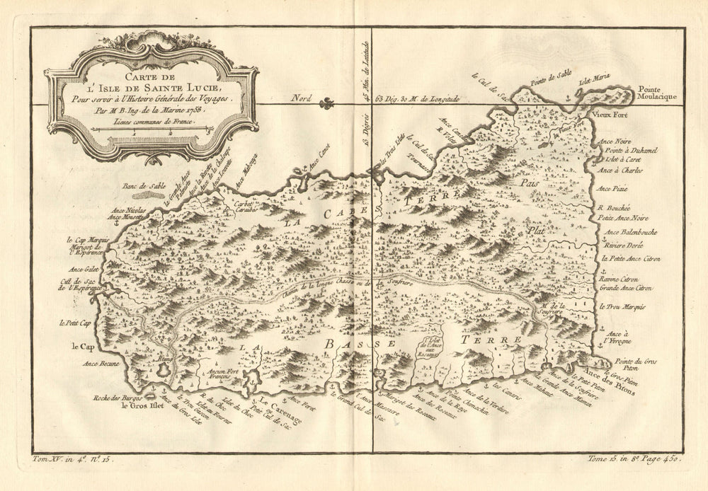 'Carte de L'Isle de Sainte Lucie'. Saint Lucia, Caribbean. BELLIN 1758 old map