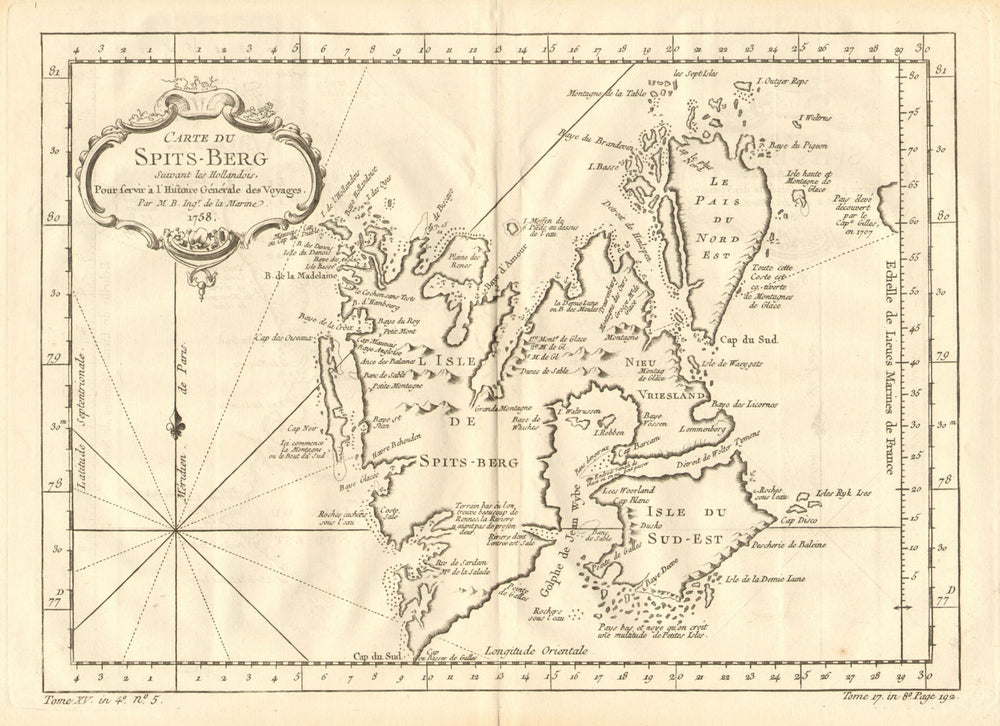 'Carte du Spits-Berg'. Spitsbergen & Svalbard. Norwegian Arctic. BELLIN 1758 map