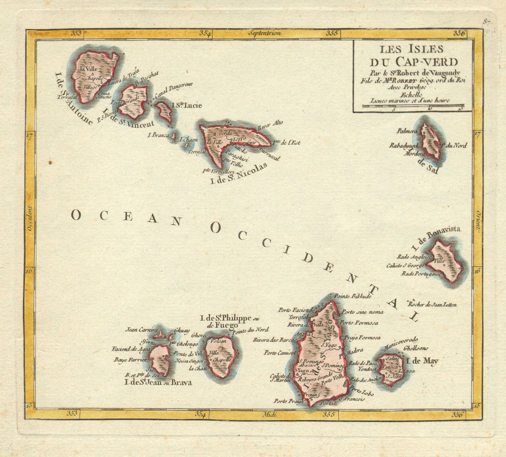 'Les Isles du Cap-Verd' by Robert de Vaugondy. Cabo Cape Verde islands 1749 map
