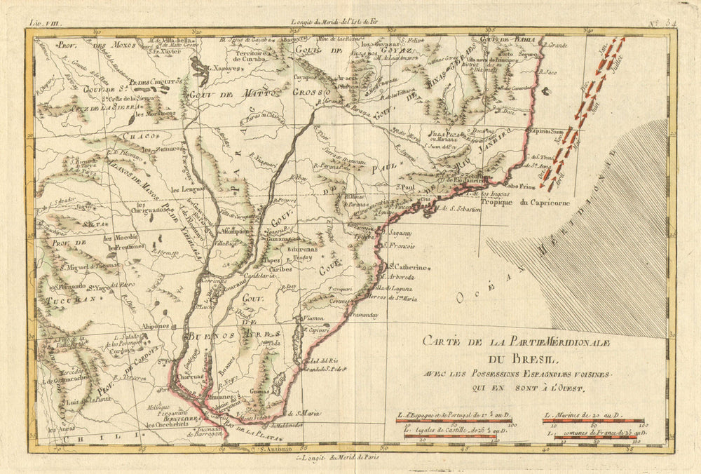 'Carte de la Partie Meridionale du Bresil…'. BONNE. Southern Brazil c1783 map