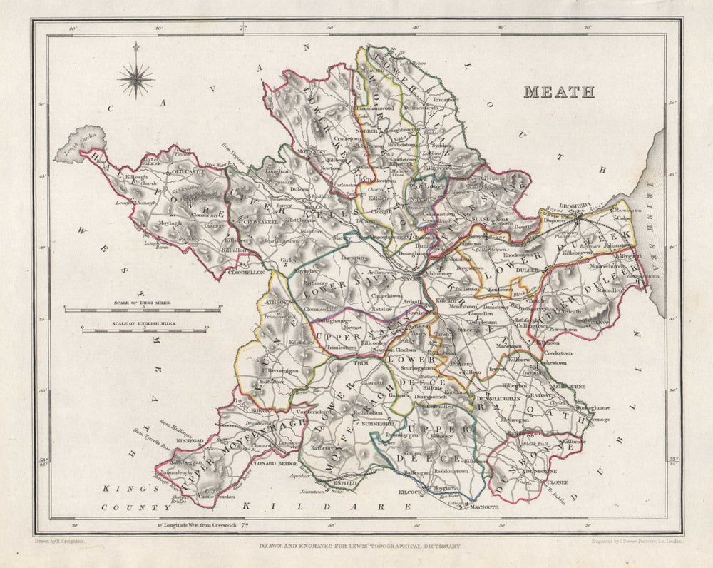 COUNTY MEATH antique map for LEWIS by CREIGHTON & DOWER. Ireland 1846 old