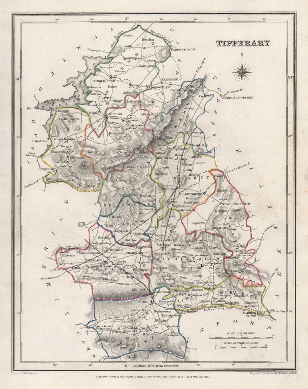 COUNTY TIPPERARY antique map for LEWIS by CREIGHTON & DOWER. Ireland 1846