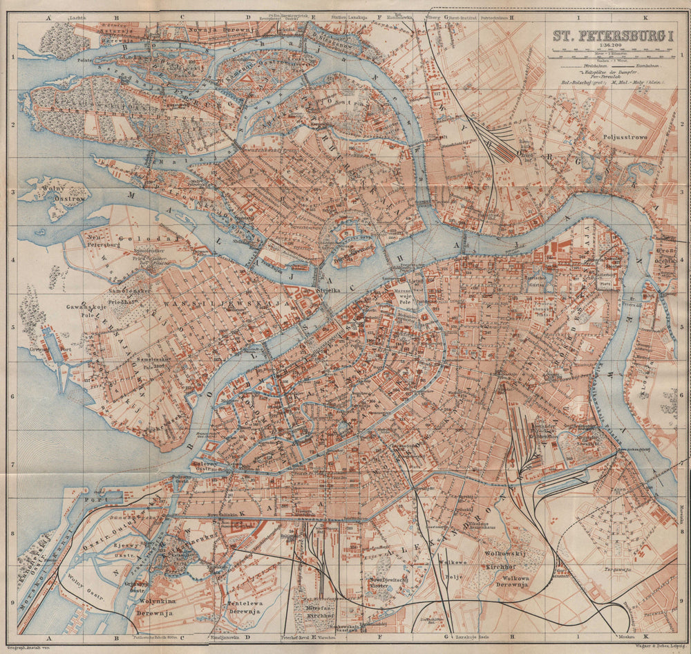 St. Petersburg I town/city plan. Russia. BAEDEKER 1912 old antique map chart