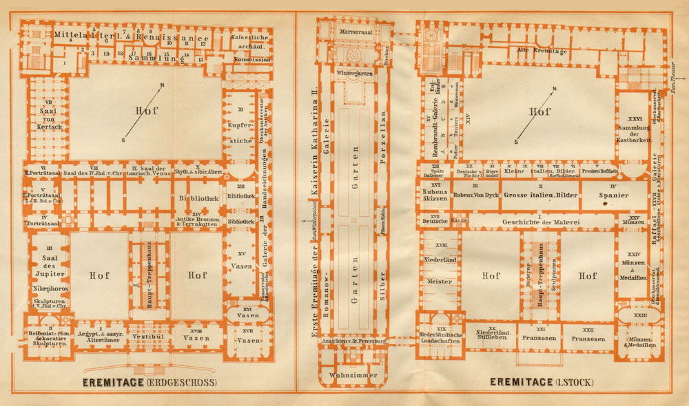 Hermitage, St Petersburg. Ground/floor plan. Russia. BAEDEKER 1912 old map