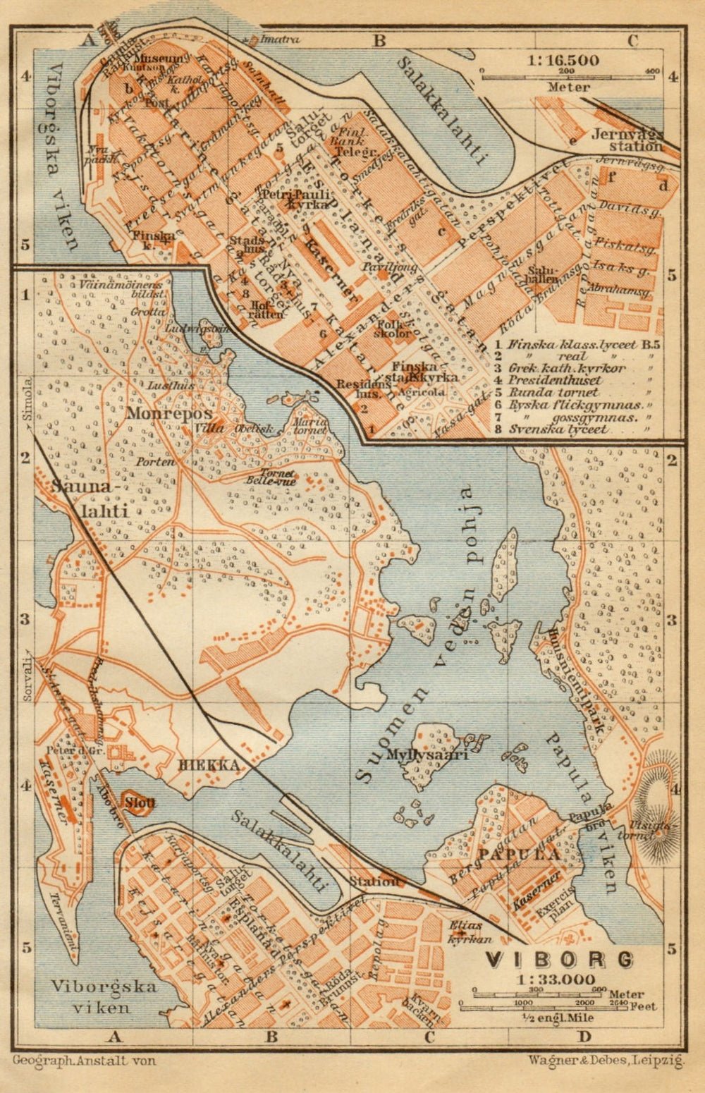 Vyborg (Viipuri) town/city plan. Russia. Viborg. BAEDEKER 1912 old antique map