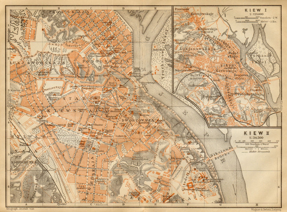 Kiev town/city plan. Ukraine. Kiew. BAEDEKER 1912 old antique map chart